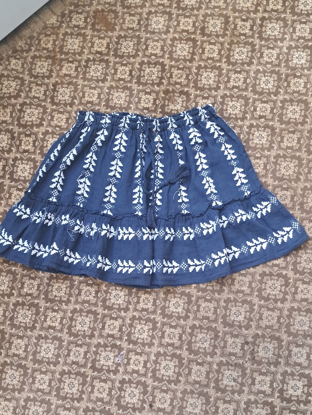 Elan Navy Blue Embroidered Tiered Skirt